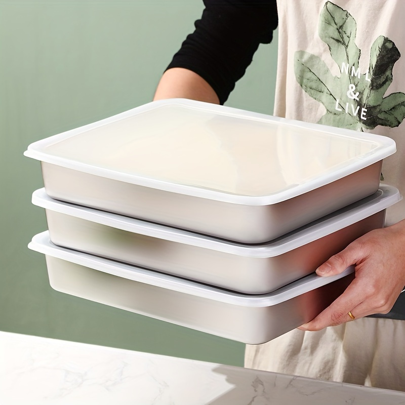 

3-piece Stainless Steel Baking Pan Set With Lids - Rectangular Food Storage Trays For Baking, Dumplings & More - Essential Kitchen Organizer