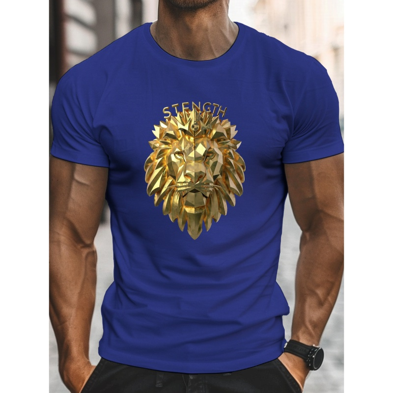 

T-Shirt Homme à Imprimé Lion - Col Rond Décontracté, Manches Courtes, Léger & Confortable pour l'Été | Mélange de Polyester