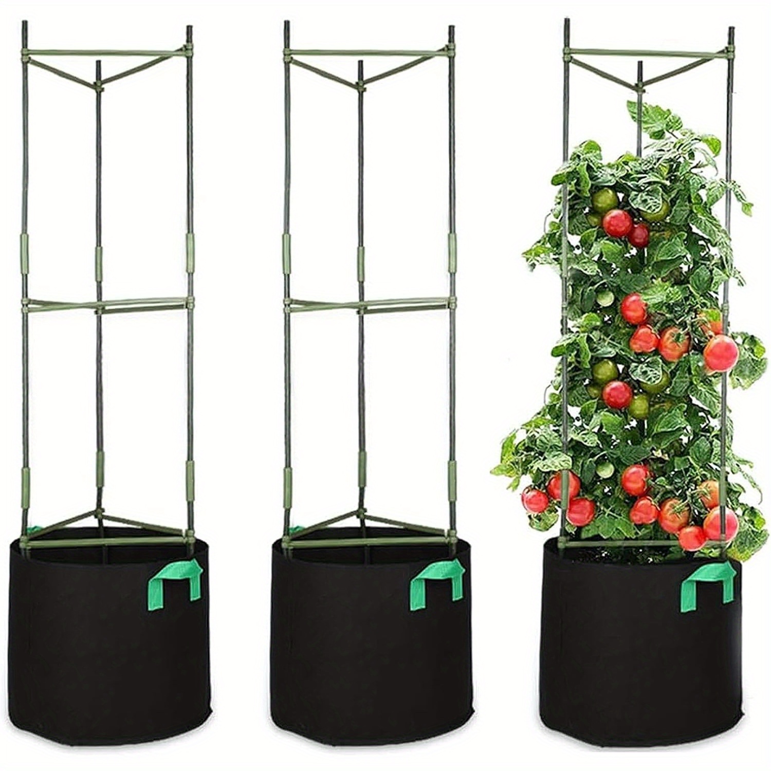 

3 Packs 51 Inches Tomato Cages With 10 Gallon Grow Bags, Tomato Trellis With 9pcs Clips And 328ft Twist Tie, Tomatoes Plant Cage For Vegetable Flowers Fruits Vertical Climbing Plants