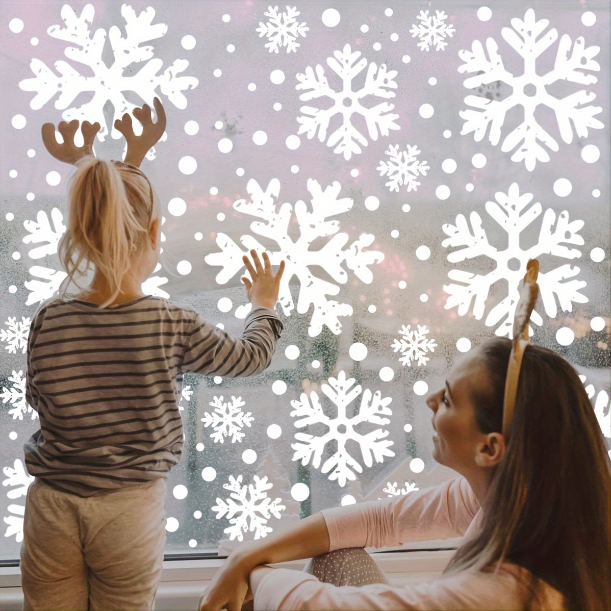 Weihnachts-Fensterbilder Set – 3 Blätter Wiederverwendbar, Mit Schneeflocken & Weihnachtsbaum-Motiv