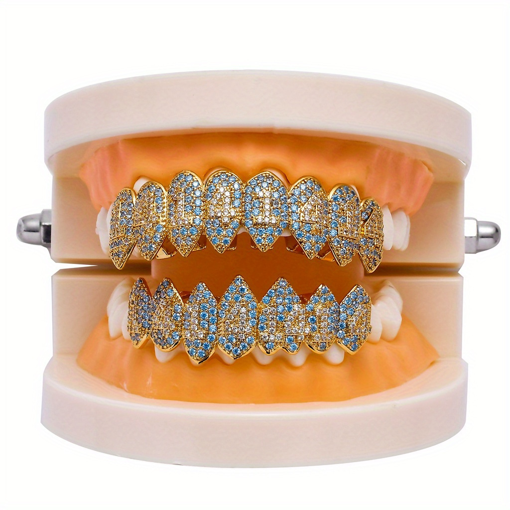

K-gold Tooth Grills For Men And Women, Hip Hop Ice Out Zircon Mouth Grills For The Top And Bottom Of Your Teeth, And Rap Costume Tooth Grills With Additional Molding Rods