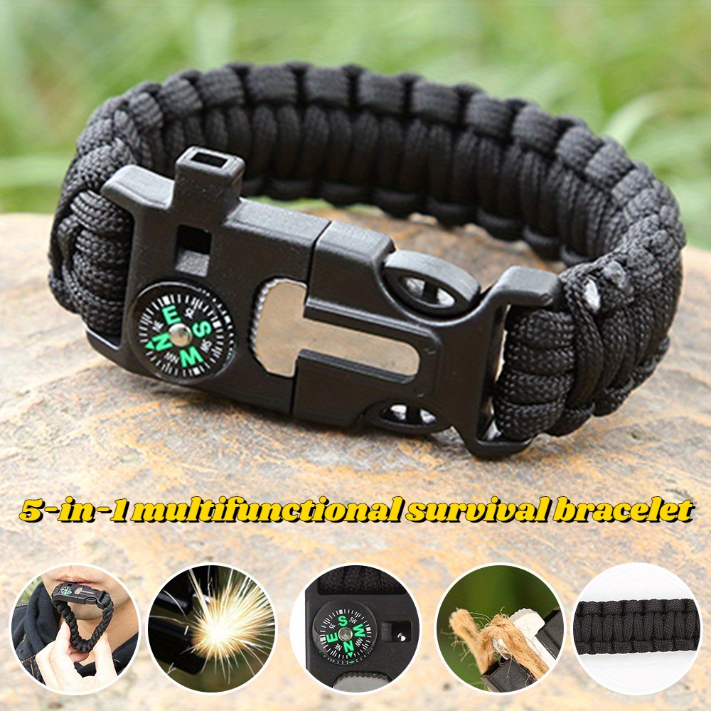 5 in 1 multifunctional survival bracelet with compass whistle igniter and emergency rope durable abs black paracord design for hiking and camping emergency bracelet utility bracelet adjustable bracelet camping accessories details 0