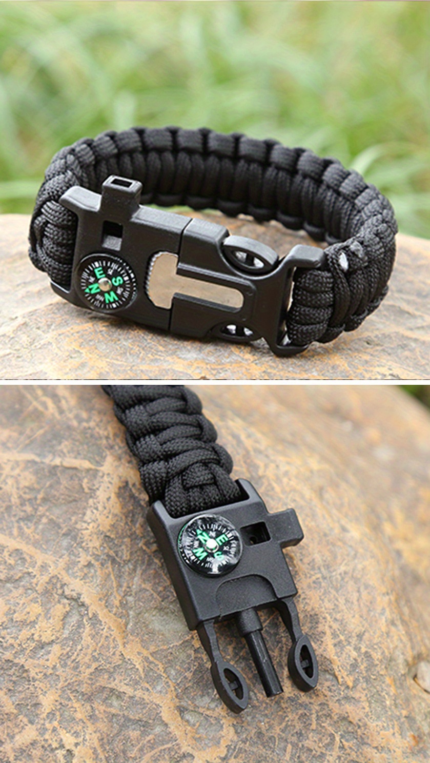 5 in 1 multifunctional survival bracelet with compass whistle igniter and emergency rope durable abs black paracord design for hiking and camping emergency bracelet utility bracelet adjustable bracelet camping accessories details 1