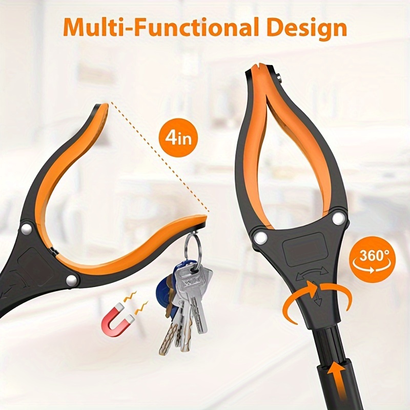 1 Lightweight Aluminum Trash Grabber with 360° Rotation Folding Extended Reach Tool - Ergonomic Handle, Ideal for Seniors and People with Disabilities | Multi-Purpose Household Gripper Includes Keychain & Clip-On Accessories | Home Cleaning Aid