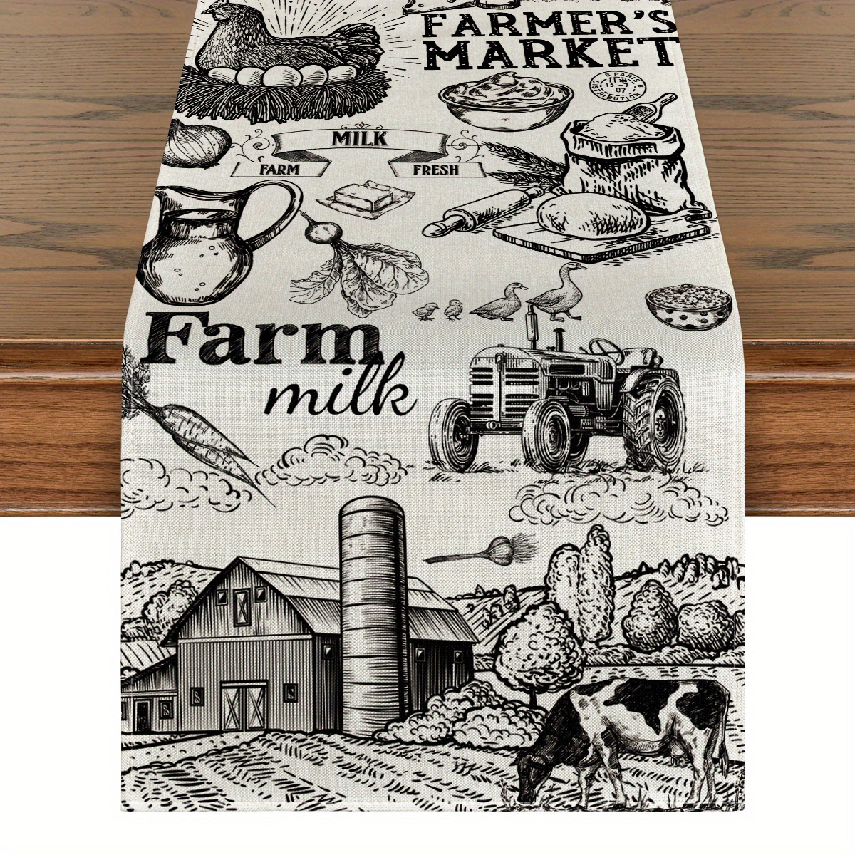 

Sm:)e 1pc Tractor Milk Farm Table Runner 13x72 Inch And Place Mat 12x18 Inch 4pcs, Cow House Fall Kitchen Dining Table Decoration For Outdoor Home Party