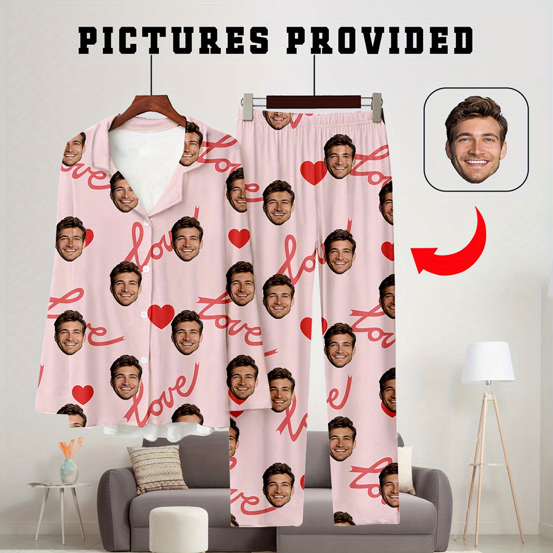 

Custom 3d Photo Pajama Set For Men - Personalized Long Sleeve Sleepwear With Soft Polyester , , Machine Washable - Perfect Gift For Husband Or Boyfriend