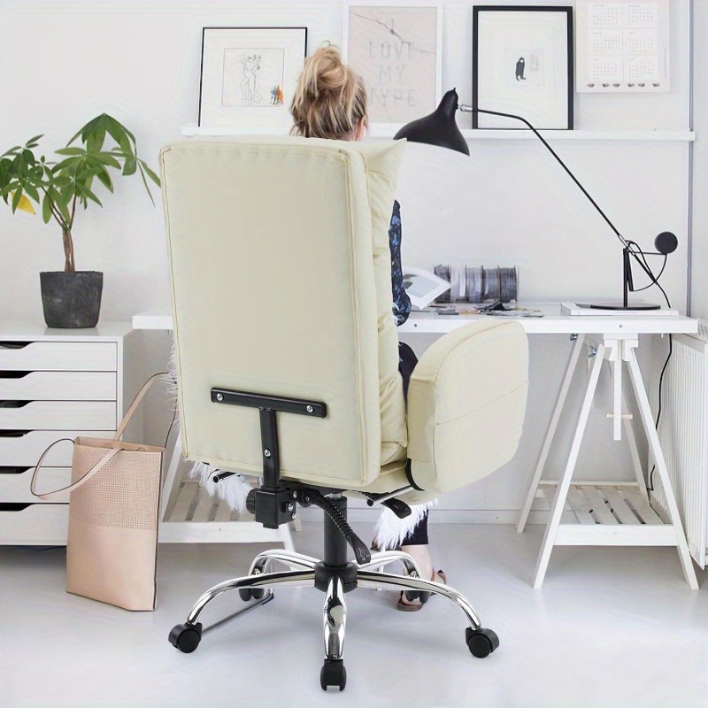 

Home Office Chair With Footrest, High Back Pu Leather Computer Desk Chair, Executive Swivel Chair With Footrest And Double Thick Cushion, White Office Chair