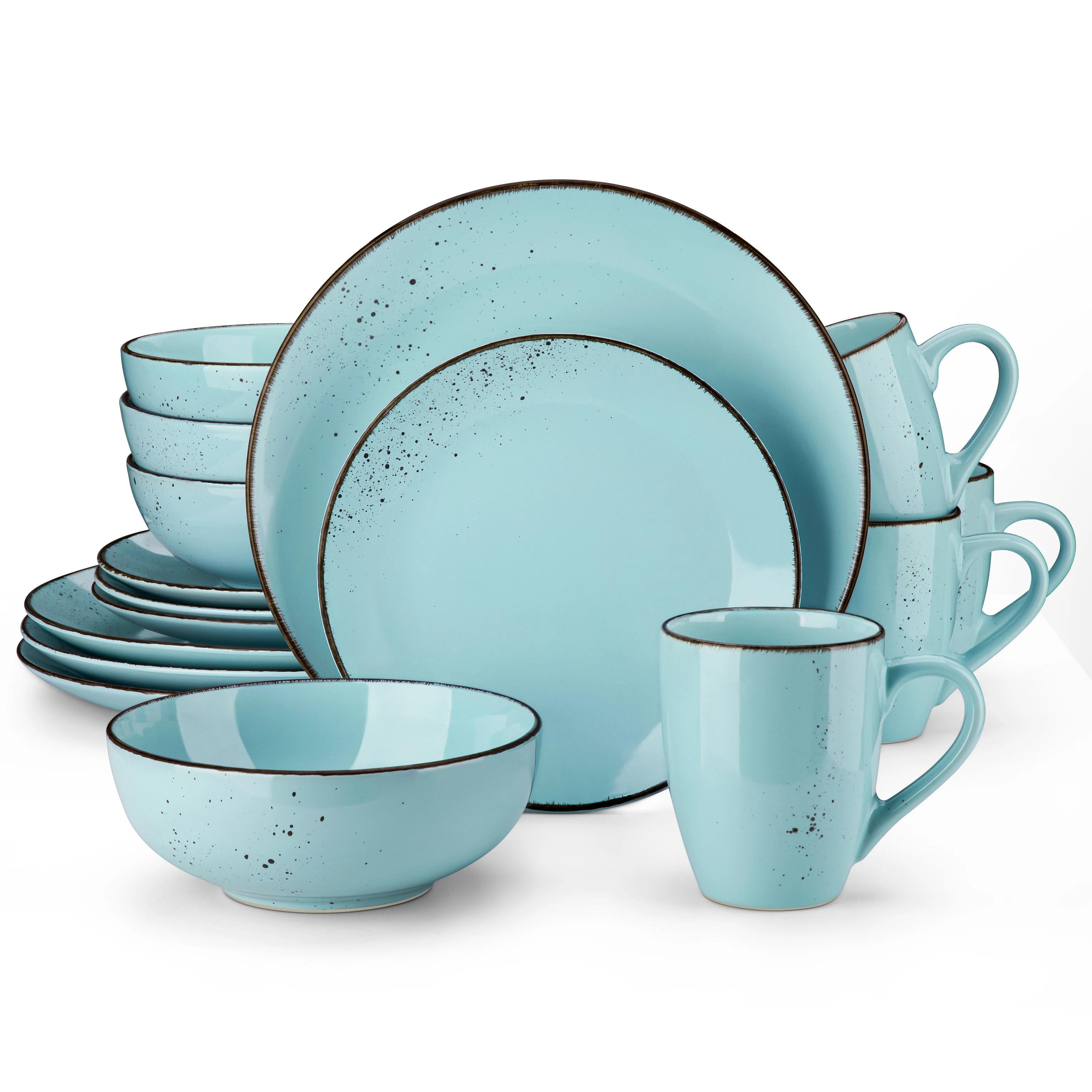 E-shop 16-teiliges Geschirrset aus Steingut in Blue mit 4 Ess-/Desserttellern, Schüssel und Bechern für 4 Personen