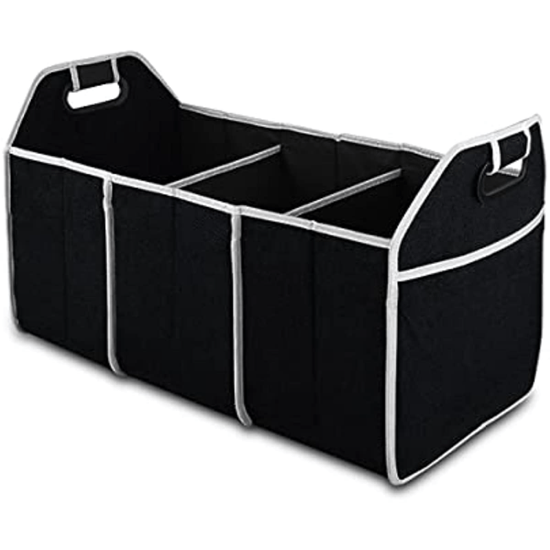 

1pc Fabric Car Trunk Organizer, Foldable Auto Storage Bag, Waterproof, With 3 Compartments, For Suv, Truck, Van, Sedan