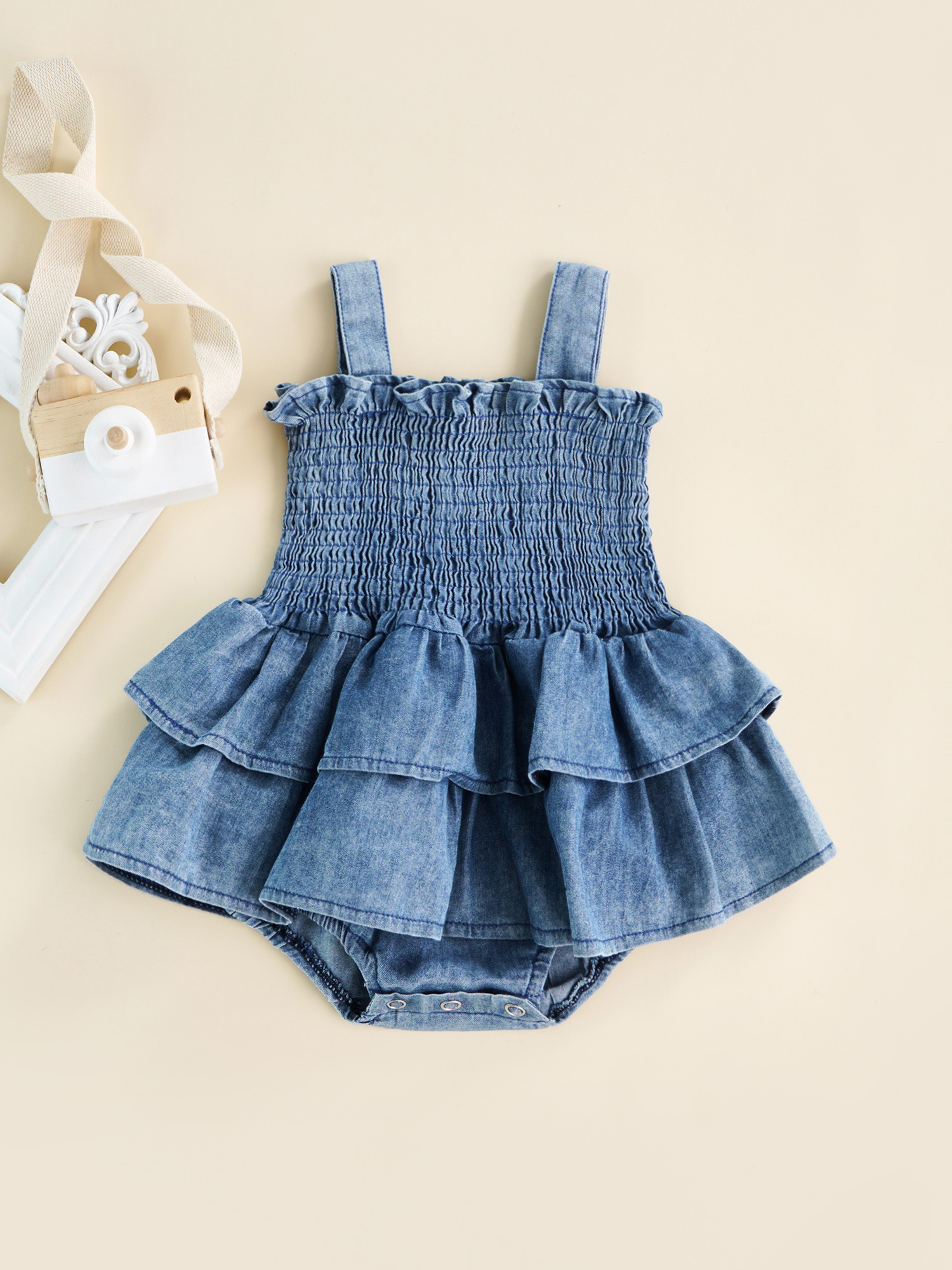 adorable blue denim baby girl romper dress sleeveless - Temu