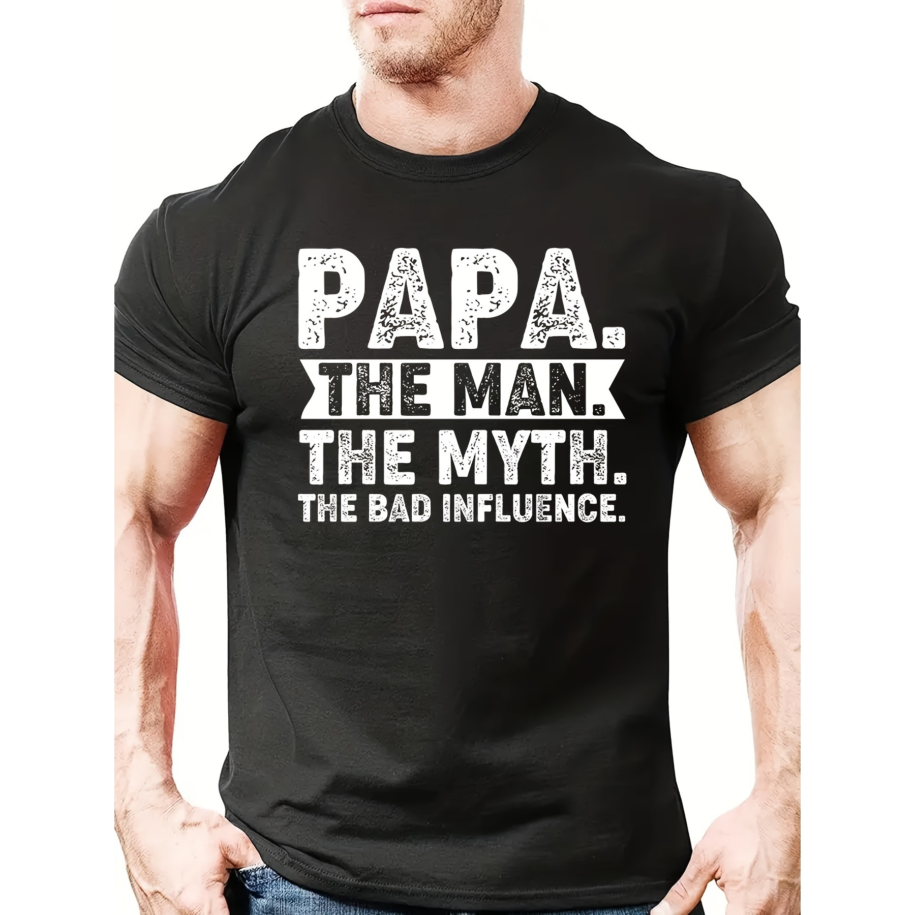 

Father's Day Papa Letter Pattern Print Men's Comfy Tshirt, Graphic Tee Men's Summer Outdoor Clothes, Men's Clothing, Tops For Men