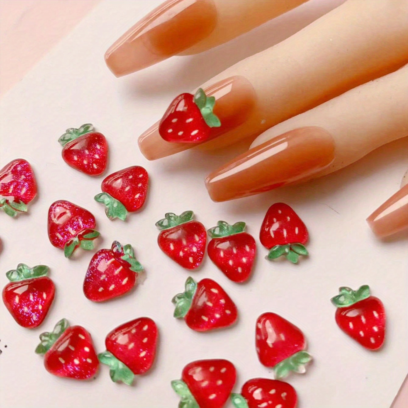 

20 Pcs Resin Cartoon Strawberry Nail Decoration - Perfect For Summer Nails