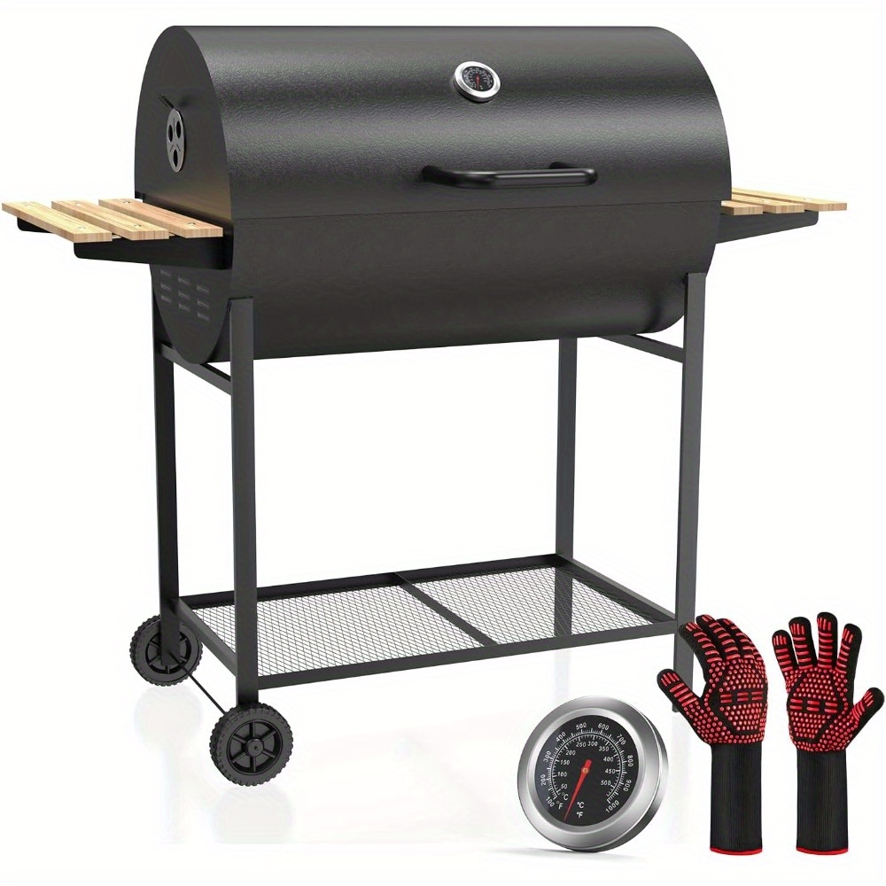 

Xxl Barbecue Grill Trolley, Bbq , Charcoal Barbecue With Lid, Charcoal Barbecue Grill Fireplace Barbecue Accessories, With Barbecue Gloves