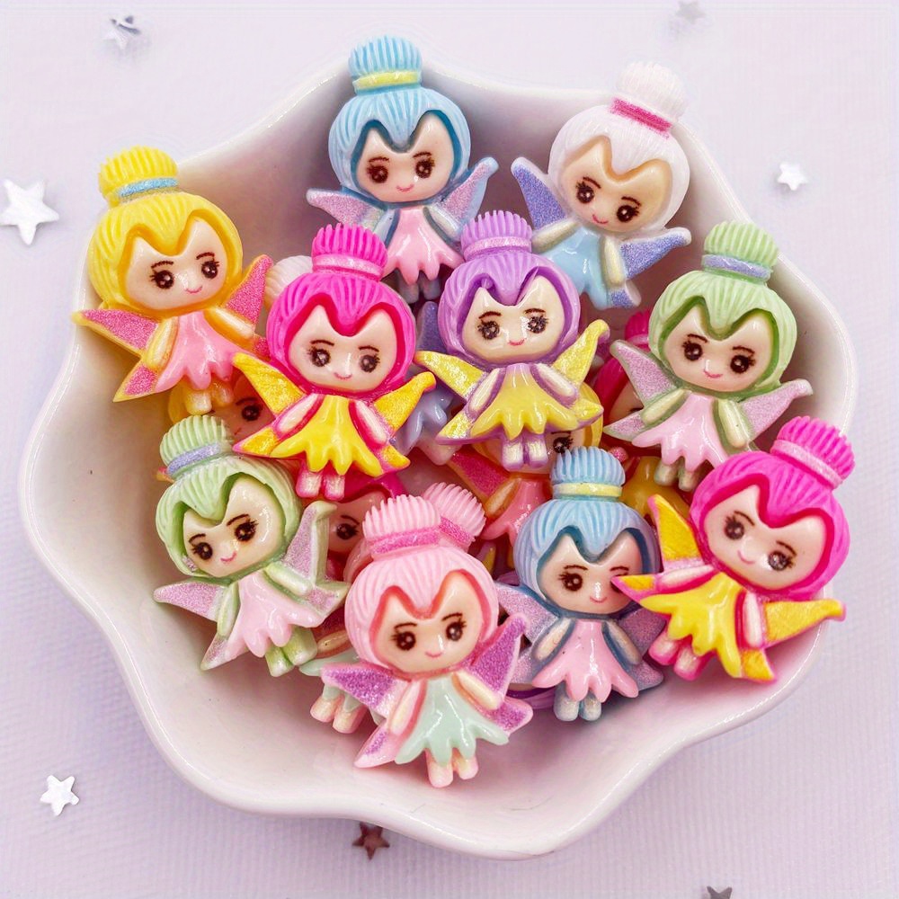 TEMU 10pcs Resin Fairy Princess Cabochons, Mixed Miniature Flower Figurine Embellishments For Scrapbooking, Crafting Accessories