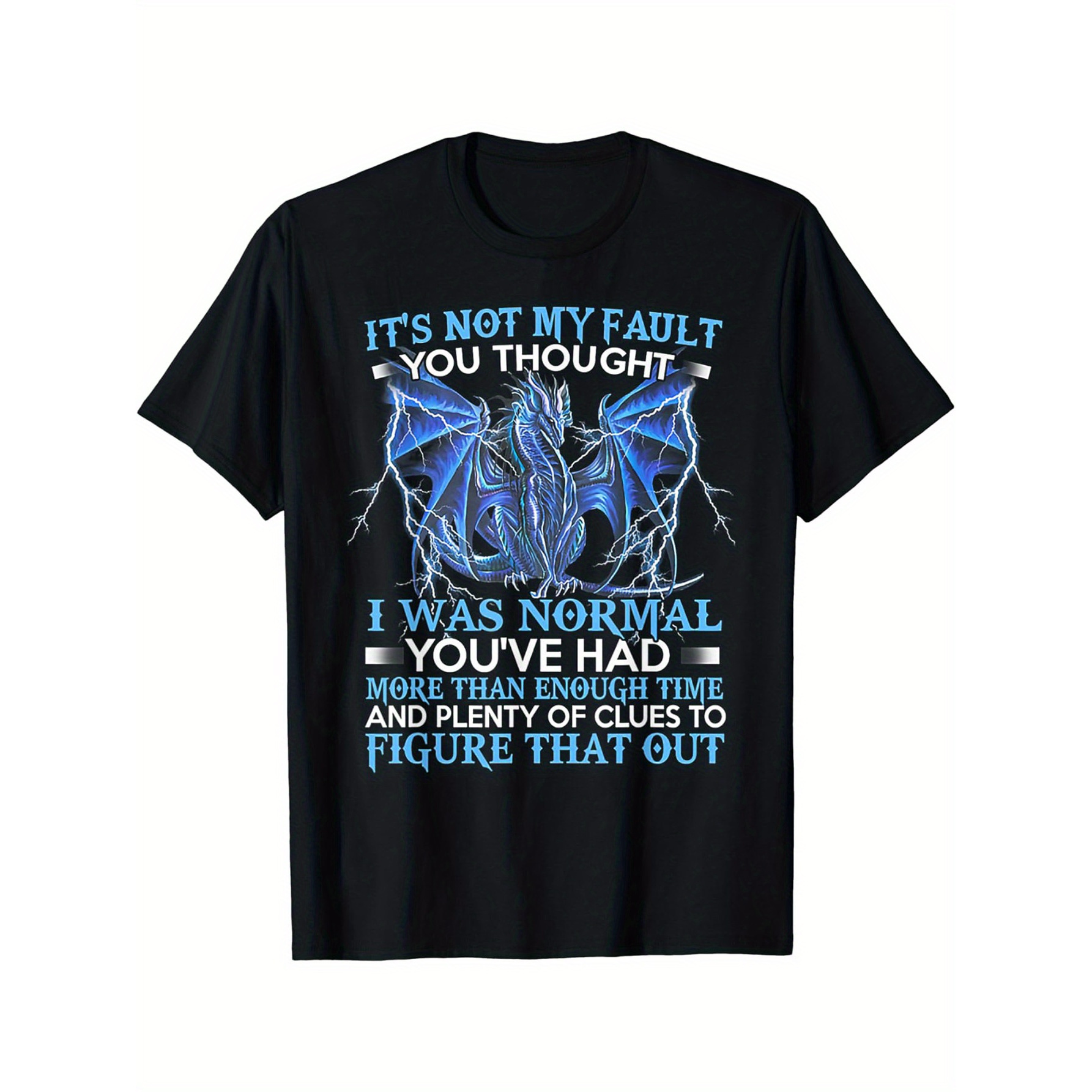 

[ ] Men's Dragon Graphic Crew Neck T-shirt - " You I Was Normal" Design, Comfortable Cotton , Casual Summer & Spring Tee, Perfect Gift For Men