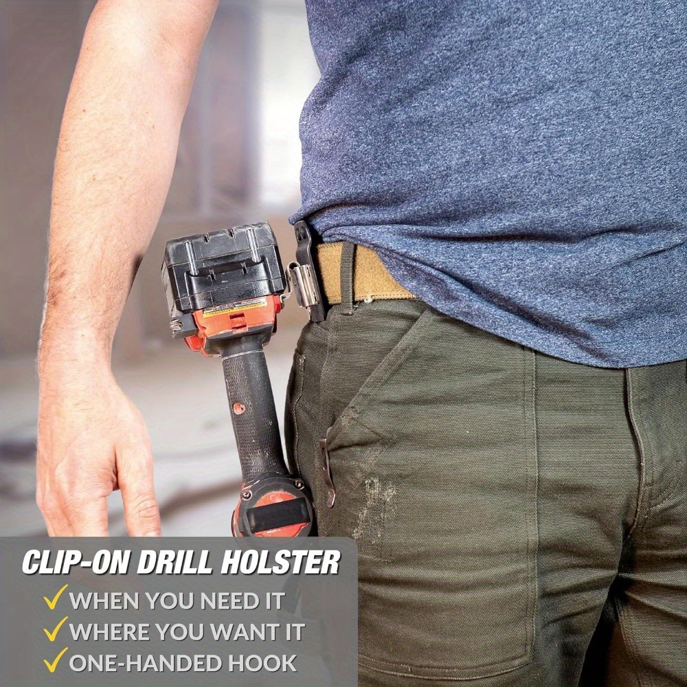 XNDGURE Clip-On Tool Belt Tape Measure Holder - Stainless Steel Drill & Tape Clip For Hands-Free Work