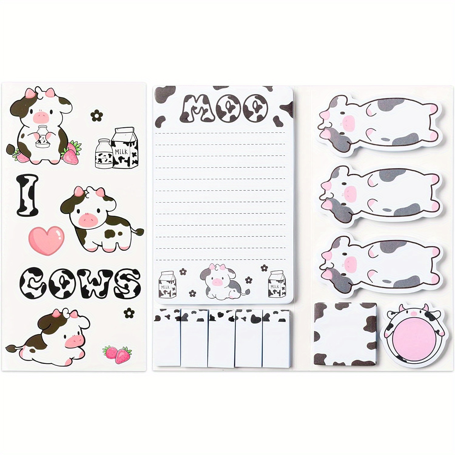 

Cow Sticky Notes Bundle - 550 Sheet Set With Cute Pink Farm Animal Shapes, Memo Pads Page Markers For Office And School Supplies