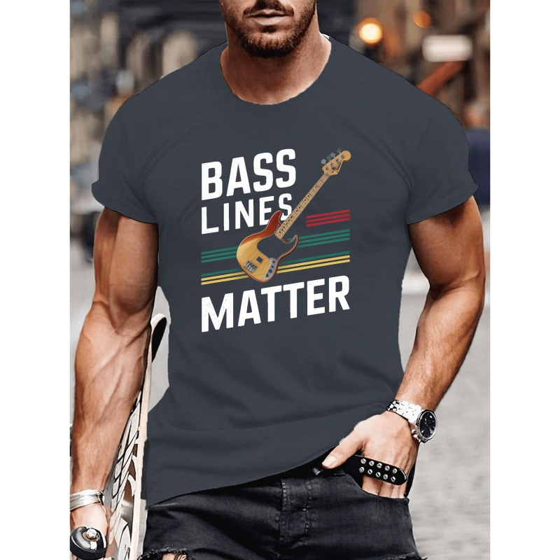 

Plus Size Men's Summer T-shirt, Guitar Bass Lines Matter Graphic Print Short Sleeve Tees, Trendy Casual Tops For Daily Life, Big & Tall