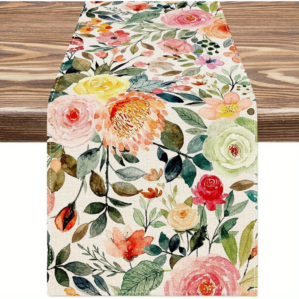 E-shop 1 Stück Frühling/Sommer Aquarell-Rosen Tischfahne, Restaurant Party Deko Tischflagge