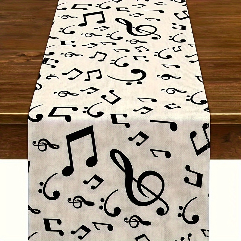 

1pc Polyester Musical Notes Table Runner For Music Events, Birthday Parties, Weddings - Farmhouse Style Home Dining Room Kitchen Decor