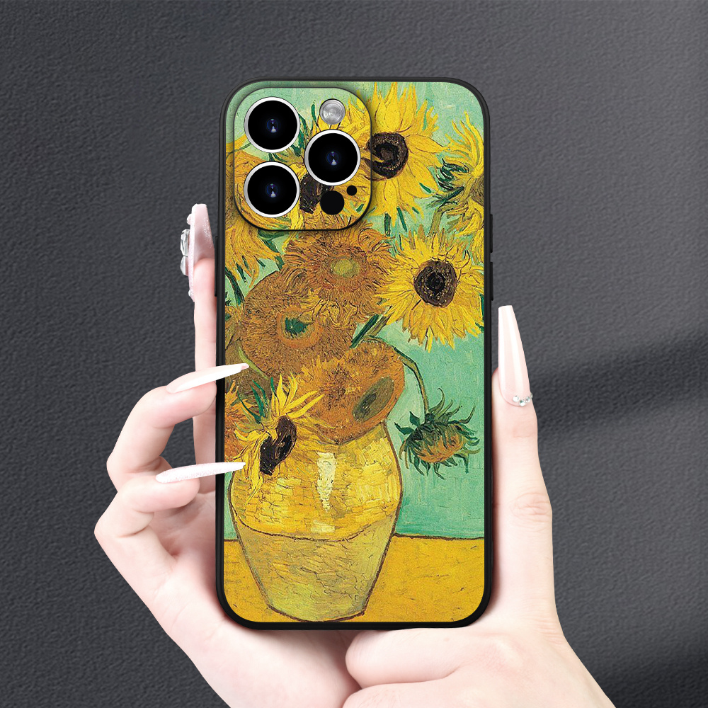 

Creative Oil Painting Sunflower City Straight Edge Round Edge Hot Sale Black Frosted Fashion Phone Case Tpu For Iphone 16/15/14/13/12/11/7/8 Plus Pro Max