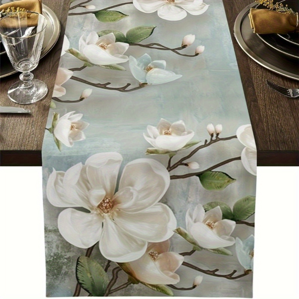 

Elegant Watercolor Runner, 13x72 Inch Linen Tablecloth For Dining Room Decor - Perfect For Easter Or Spring Events