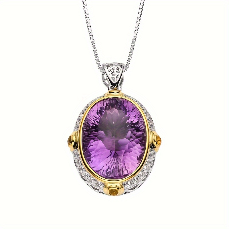 TEMU And Oval Amethyst Pendant - Featuring An Exquisite Niche Design With A Clavicle Chain - Adds A And To Outfit. It Weighs 4.5 Grams And Is With 10