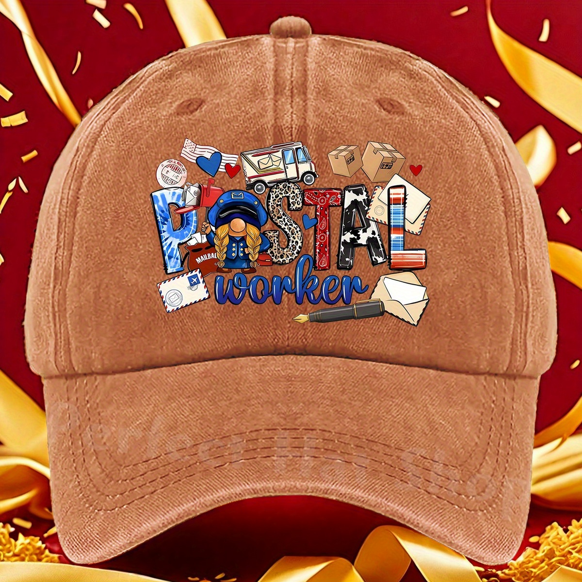 

Themed Adjustable Cotton Baseball Cap With Printing Craftsmanship, Multi-color, Sun Protection Feature - Occasion Inspired Design