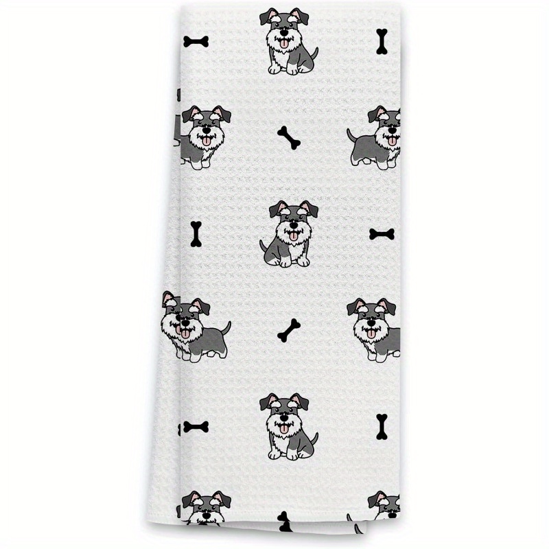 

Contemporary Woven Polyester Blend Kitchen Towel With Schnauzer And Bone Pattern | Super Soft Animal Themed Dish Cloth | Machine Washable Bathroom Hand Towel For Dog Lovers | 18x26 Inches