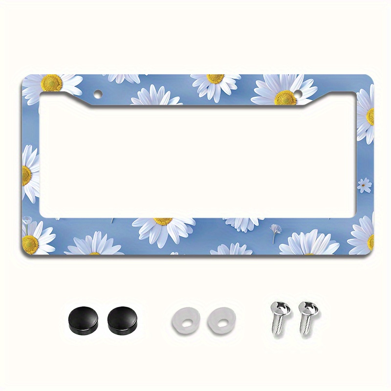 License Plate Frame Daisy 1pc Metal License Plate Frame Cover Daisies Car Front License  Plate Frame Novelty Car Plate Frame Automotive Temu
