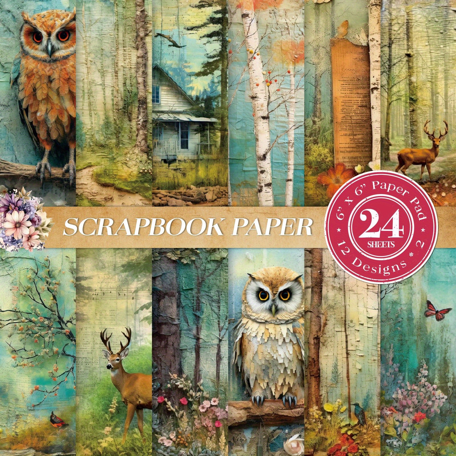 

24 Forest Theme Scrapbook Papers: Forest Animals & Nature Scenes, 6x6 Inch Pattern Papers, Perfect For Diy Handmade Crafts, Journals, Greeting Cards, Albums, And Gift Wrapping