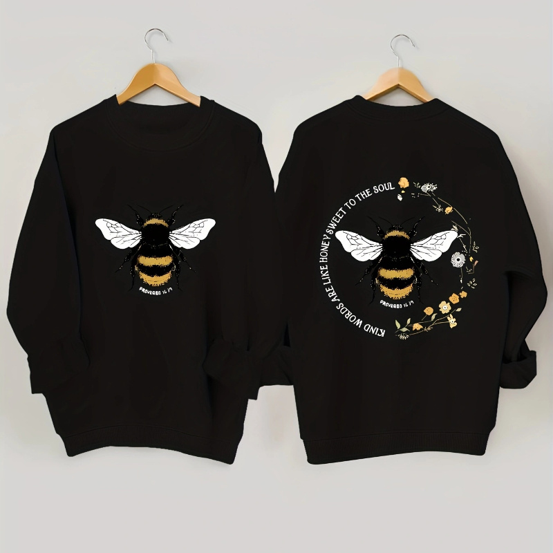 

Bee Print Sweatshirt, Long Sleeve Crew Neck Casual Sweatshirt For Fall & Spring, Women's Clothing