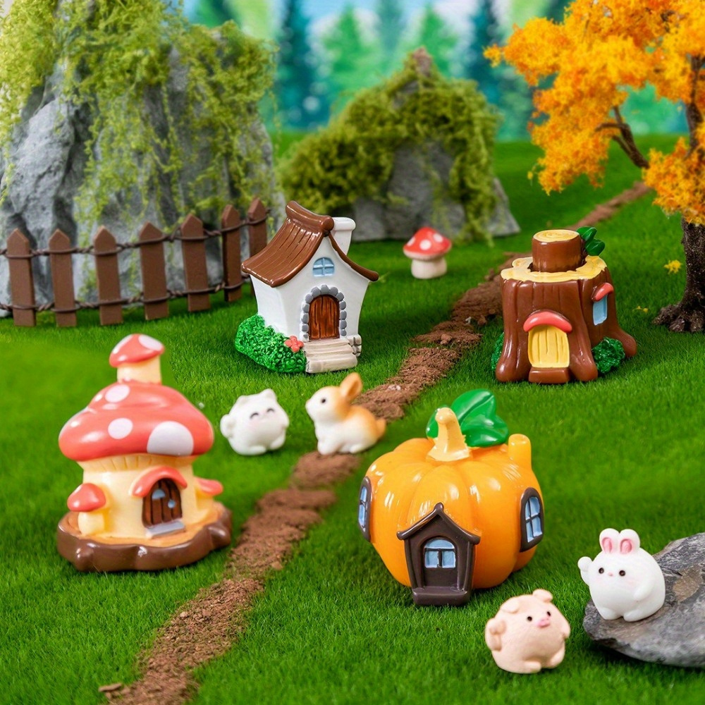 

4pcs Micro Landscape Cabin - Miniature Horticultural Landscape Decoration, Small Ornaments, Exquisitely Resin Handicrafts - Enhancing , Patio, Or Garden Decor