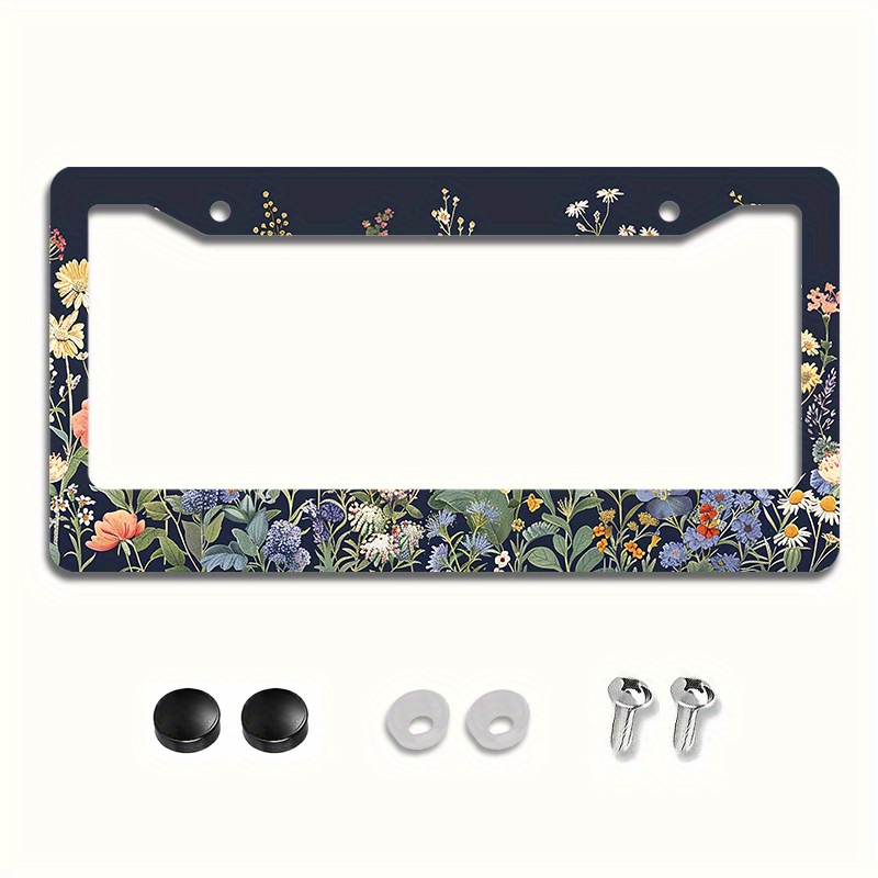 

2d 1pc 6.3x12.2inch(16x31cm) Metal License Plate Frame Cover Floral Wildflowers Car Front License Plate Frame Men, Women, Cars