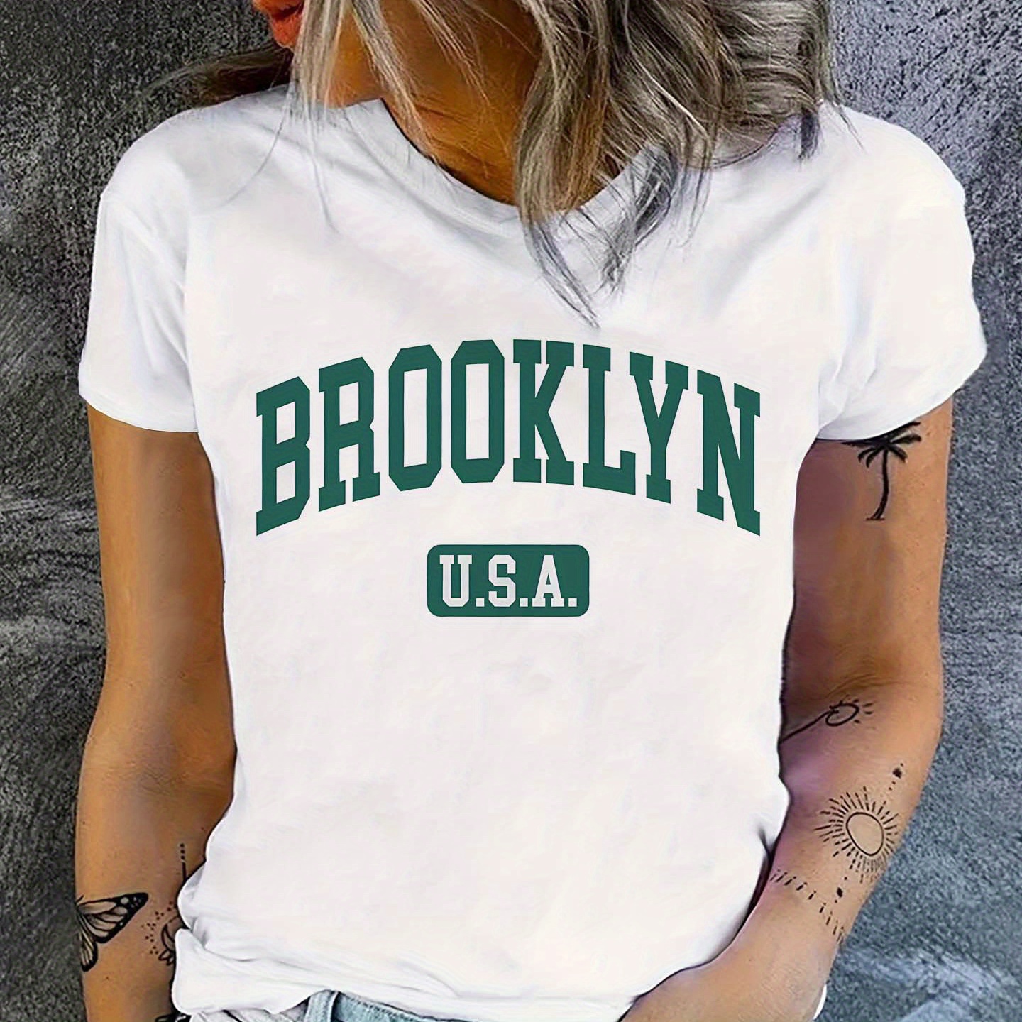 

Usa Print T-shirt, Short Sleeve Crew Neck Casual Top For Summer & Spring, Women's Clothing