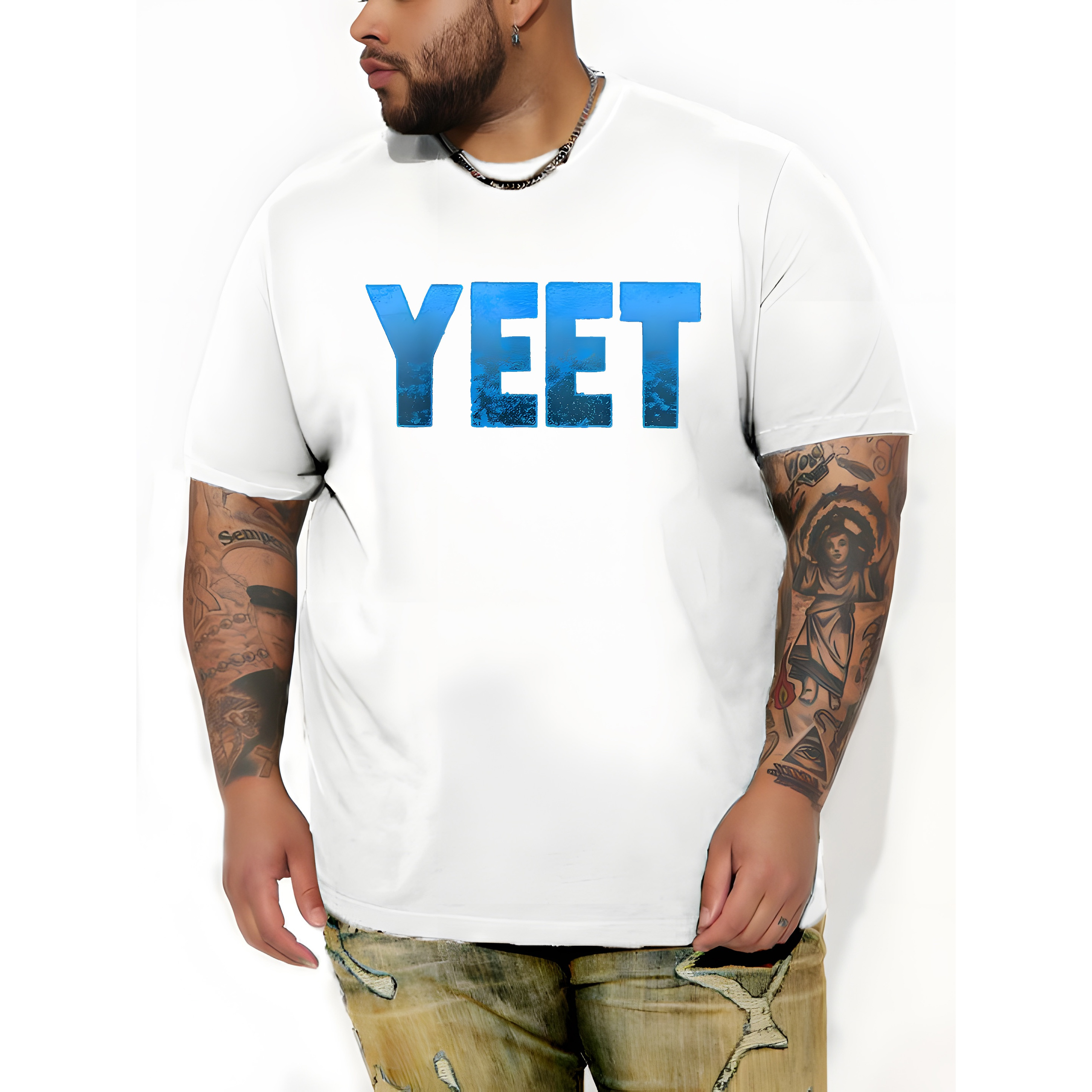 

Yeet Letter Print Plus Size Casual T-shirt For Men, Short Sleeve Tee For Daily Wear, Trendy Top For Big & Tall Guys