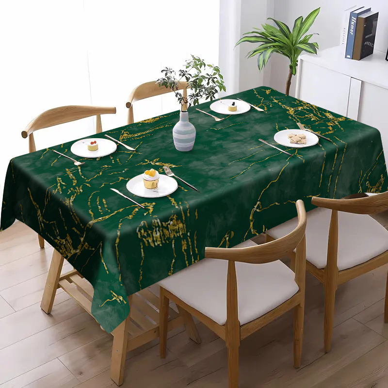 

Luxurious Green Marble Pattern Tablecloth, 1pc, Waterproof Oil-proof Polyester Dining Table Cover, Non-slip, Machine Woven Rectangular Tablecloth For Kitchen And Home Decor