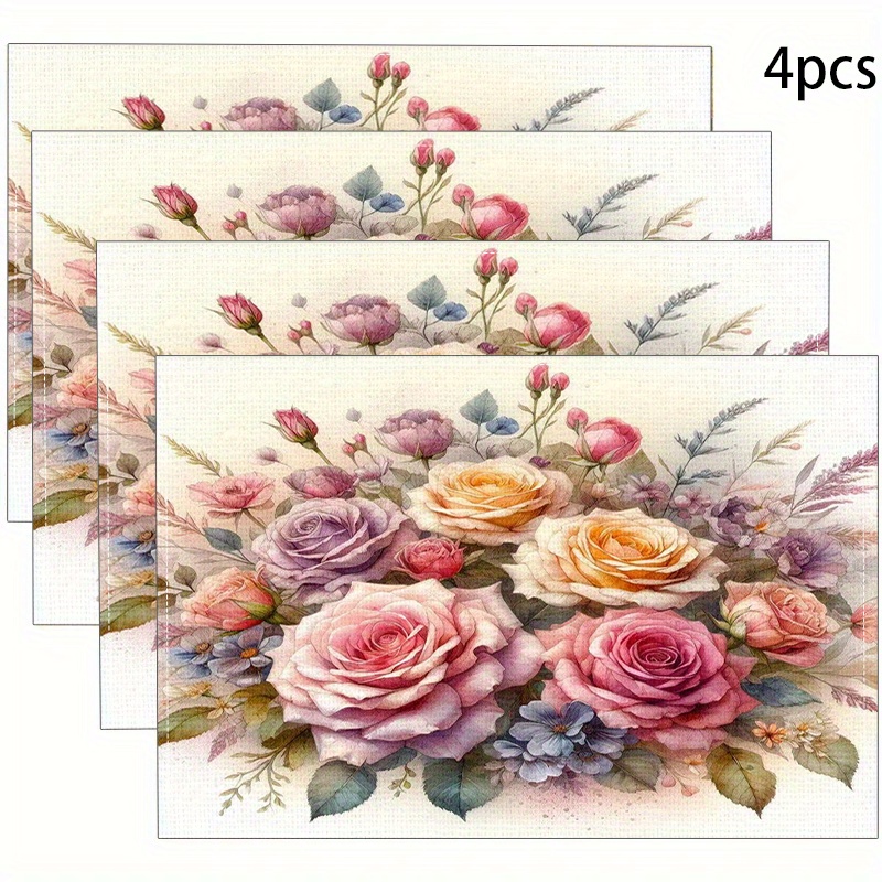 TEMU 4pcs Set, New Table Mats -resistant Placemats, Western Placemats, Exquisite Rose Pattern Placemats, Household Placemats, Heat-resistant Mats,
