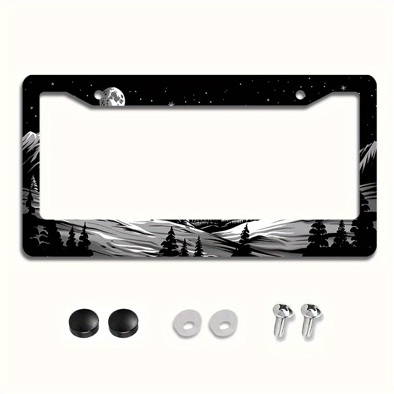 

Moonlight - Metal License Plate Frame Cover, 6.3x12.2", Car Decor, Metal License Plate Frame, Moonlight, Mountains, Car Decoration, Room Decor