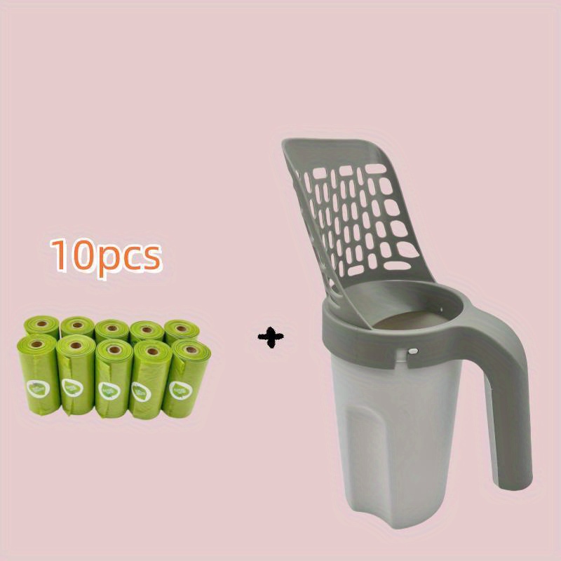 TEMU 10 Pcs Cat Litter Scoop Set With Integrated Waste Bag Dispenser - Durable Pp Material - Pet Litter Sifter For Efficient Cleaning - Suitable For All Cat Breeds