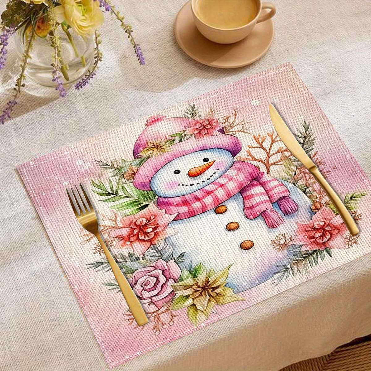 

4pcs Set Christmas- Placemats - -, Dining Table For & Restaurant Use, , Snowman