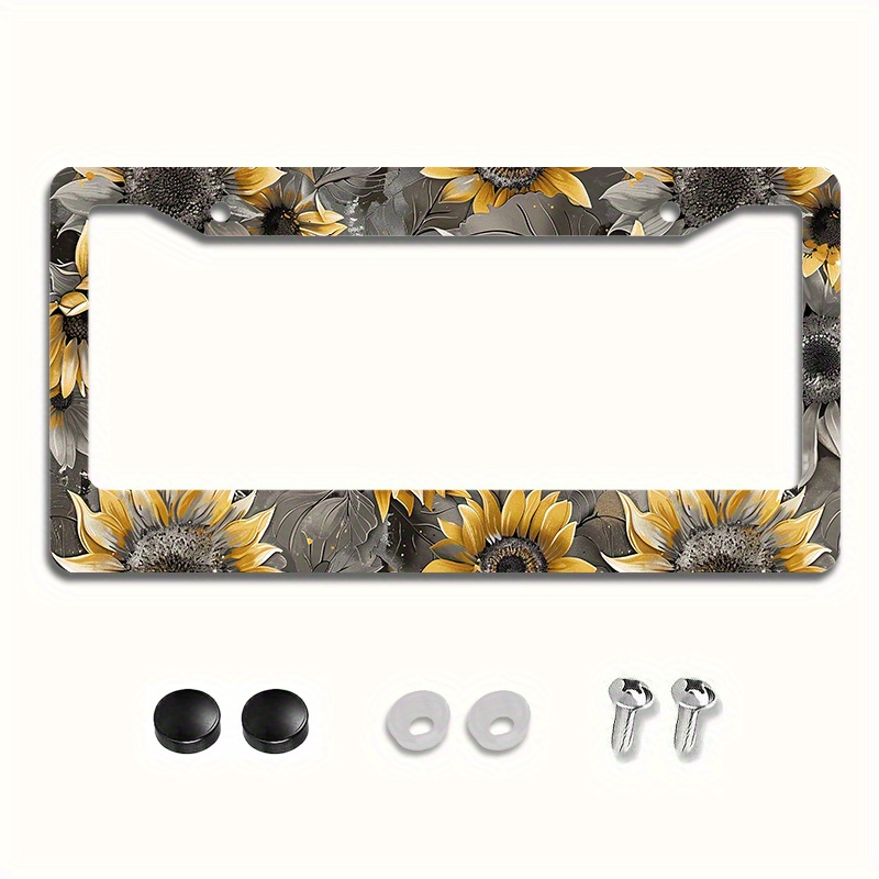 

1pc 6.3x12.2inch(16x31cm) Metal License Plate Frame Cover Sunflower In Gray-brown Colored License Plates Funny Accessories