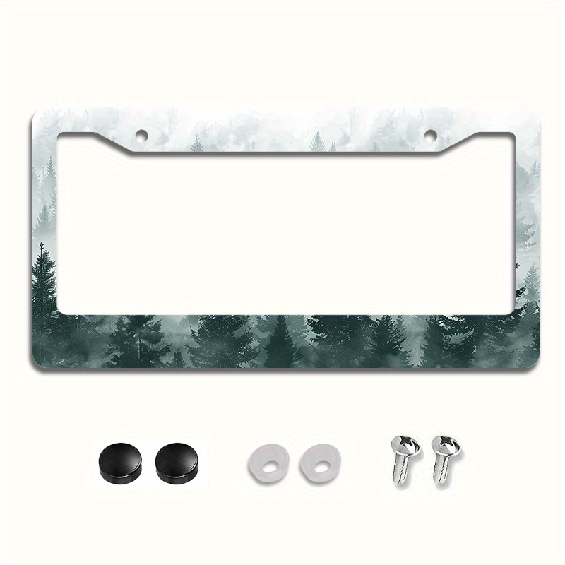 

1pc Scenery Metal License Plate Frame With Art Design, , Car Front Plate Cover With Sun Protection