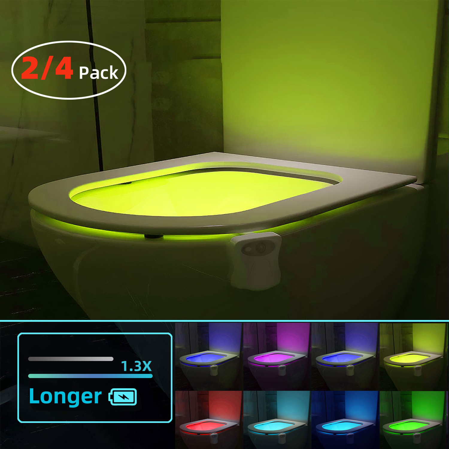 

2 Or 4 Pack 16 Colors Human Motion Sensor Toilet Seat Light Inside Toilet Bathroom Night Light For Toilet Bowl Gift