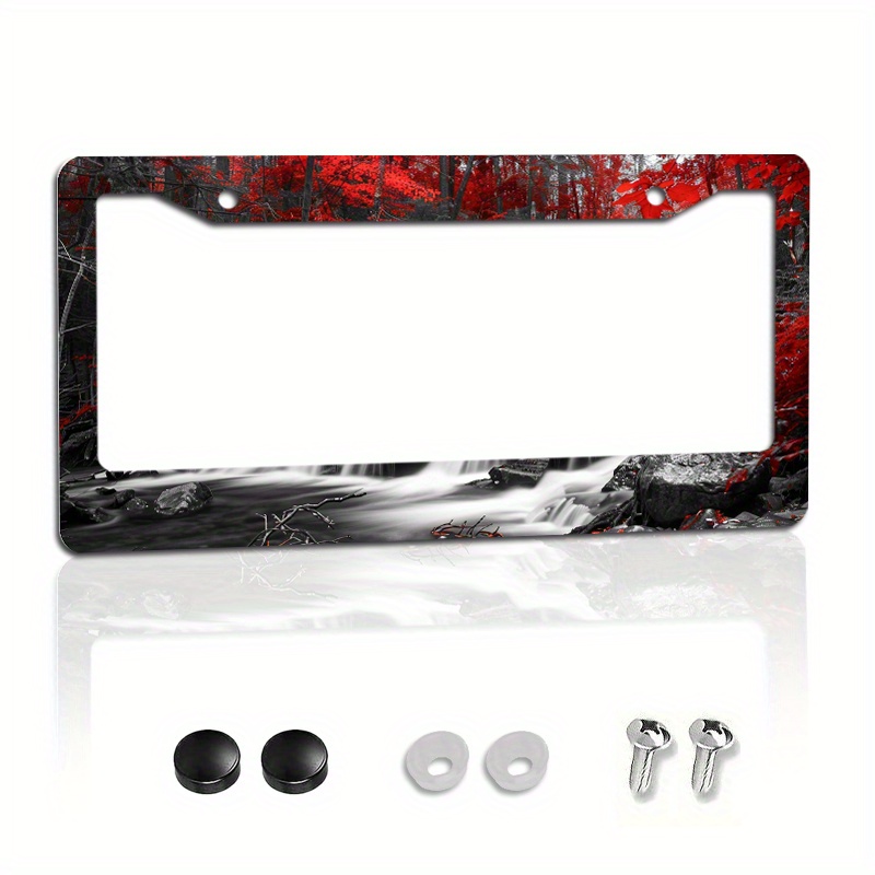 

1pc 6.3x12.2inch(16x31cm) Metal License Plate Frame Cover Car License Plate Frame Red Landscape Car Front License Plate Frame Label License Plate Frame