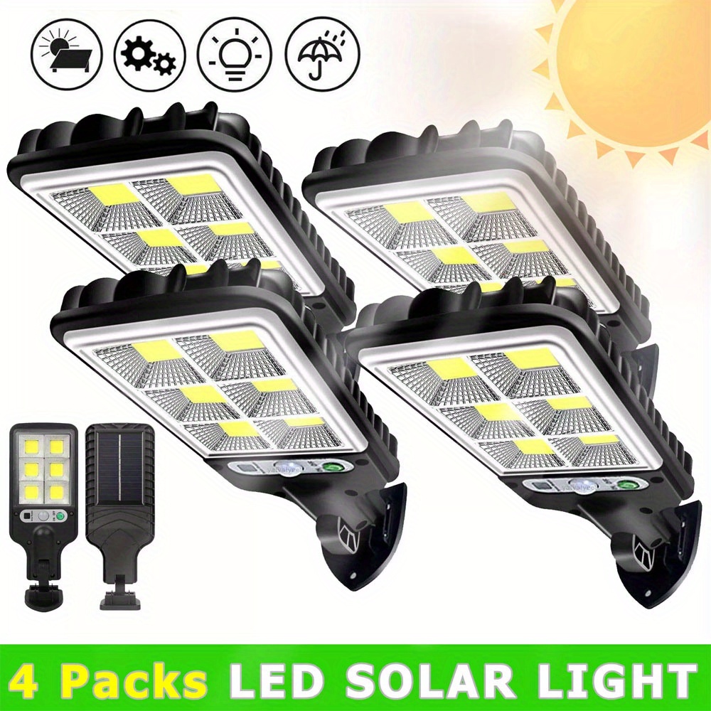 

4pcs 72cob Super Bright Solar Led Motion Sensor Wall Lights - Outdoor Flood Street Lamps With 3 Modes For Smart Security And Energy Efficiency