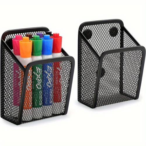 magnetic pencil holder mesh stainless steel pen basket metal utensil storage organizer for whiteboard blackboard kitchen locker home and office