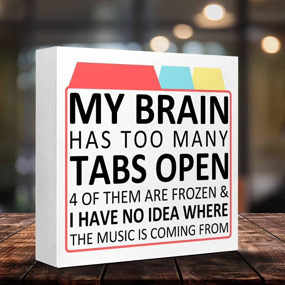 TEMU 1pc Funny Wood Desk Sign " Has Open" - Multitasking Humor Office Decor With Tab Icons, Computer Desk Organizer For Home, Coworker Gifts, Joke