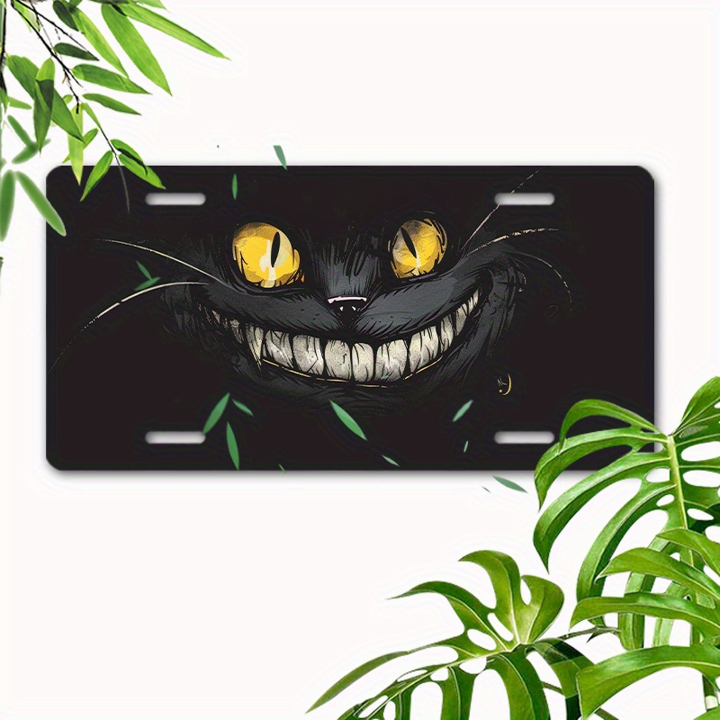 

Cheshire Cat Aluminum License Plate Cover - Front Car Decorative Tag, 6x12 Inch - 1pc