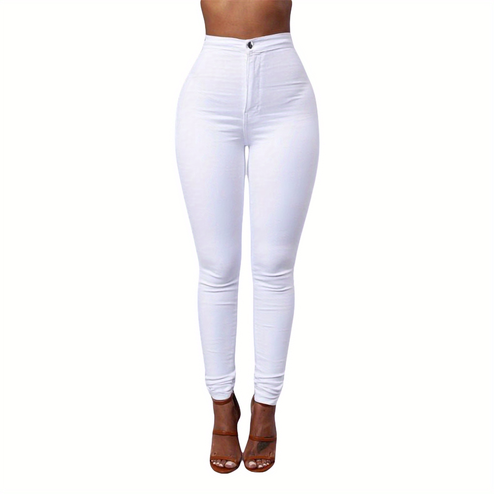 

Women's High Waist Skinny Leggings, Casual Solid Color Tummy Control Pants, Polyester 95% Spandex 5%, Woven Fabric, Sexy Slim Fit Trousers, Plus Size Leggings